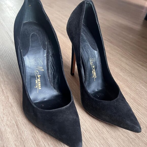 Le Silla Black Suede Heels with Gold Detail – Size 38.5 (fits like 8) - Picture 1 of 4